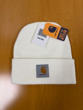 Carhartt Cream Knit Cuffed Beanie with Logo Patch